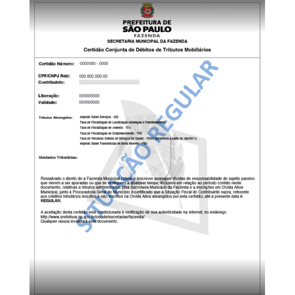 Exemplo de certidão negativa de débitos